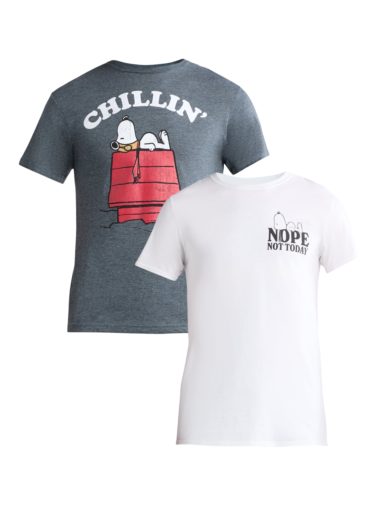 Peanuts Snoopy Men’s & Big Men’s Graphic Tee Shirt Chillin Nope Not Today, 2-Pack, Sizes S-3XL