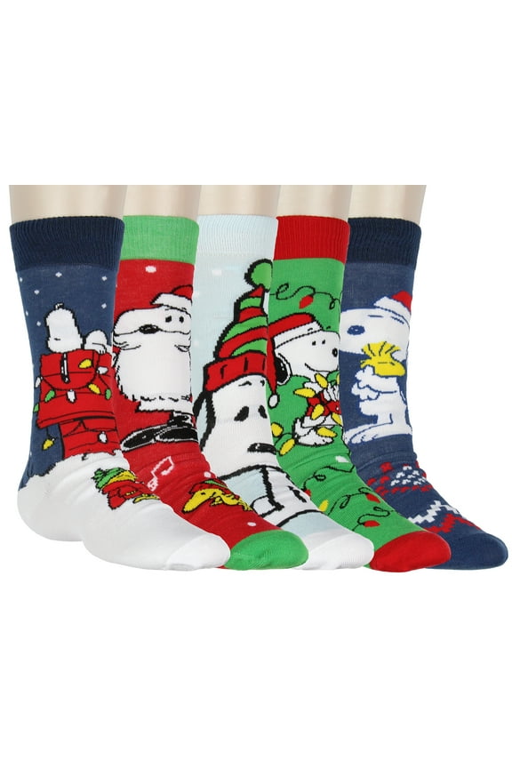 Peanuts Snoopy Men's Socks Holiday Inspired Designs 5-Pack Adult Mid-Calf Crew Socks Size 6-12