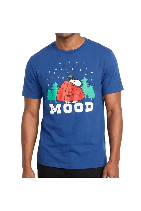 Peanuts Snoopy Mood Puff Jacket Graphic Tee Adult Unisex Navy T-Shirt Tee - Officially Licensed
