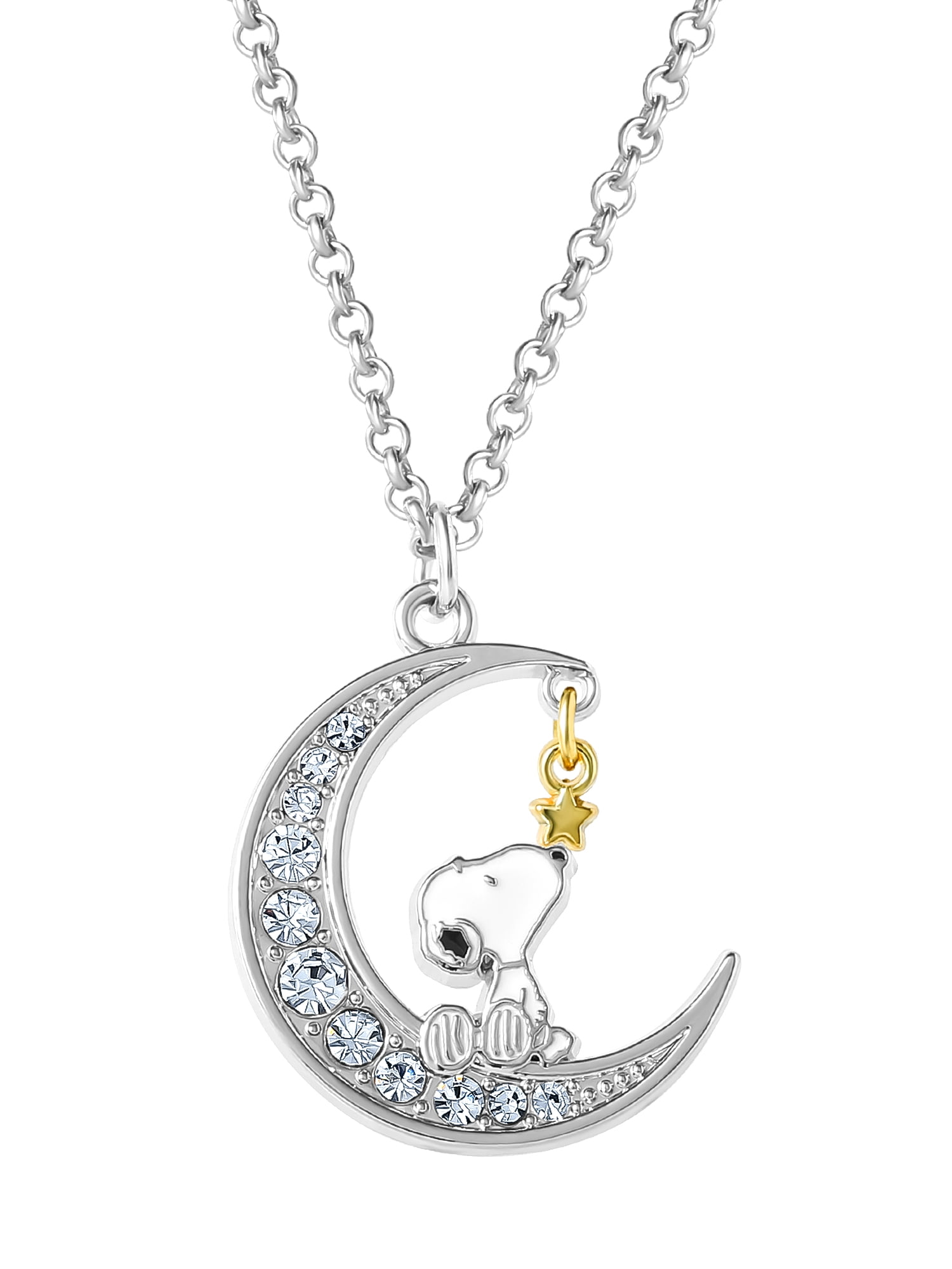 Peanuts Snoopy Moon & Star Pendant Necklace with Adjustable Chain for Versatile Wear