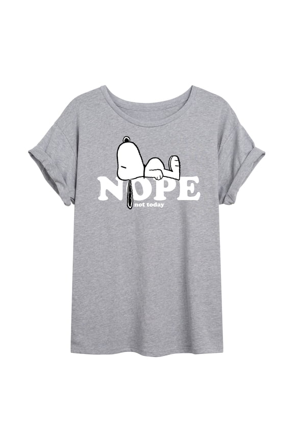 - Snoopy Nope Not Today - Juniors Oversized Graphic T-Shirt