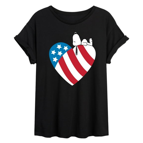 Peanuts - Snoopy On Flag Heart - Women's Oversized T-Shirt