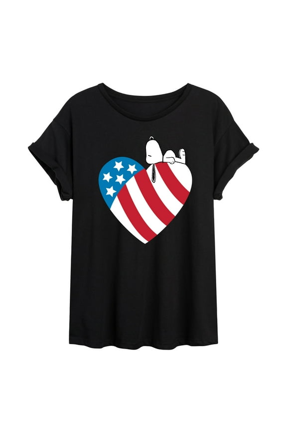 - Snoopy On Flag Heart - Women's Oversized T-Shirt