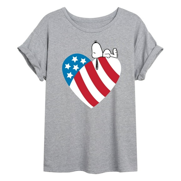 Peanuts - Snoopy On Flag Heart - Women's Oversized T-Shirt