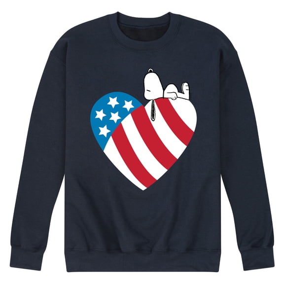 Peanuts - Snoopy On Flag Heart - Men's Crew Neck Fleece Pullover