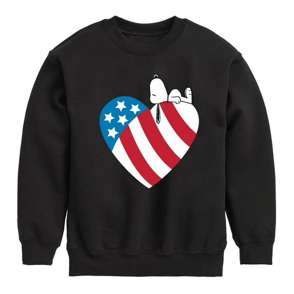 Peanuts - Snoopy On Flag Heart - Toddler & Youth Crewneck Fleece Sweatshirt