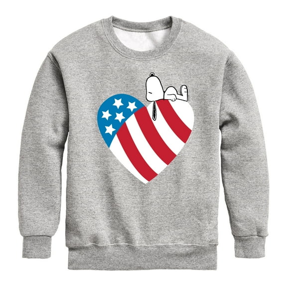 Peanuts - Snoopy On Flag Heart - Toddler & Youth Crewneck Fleece Sweatshirt