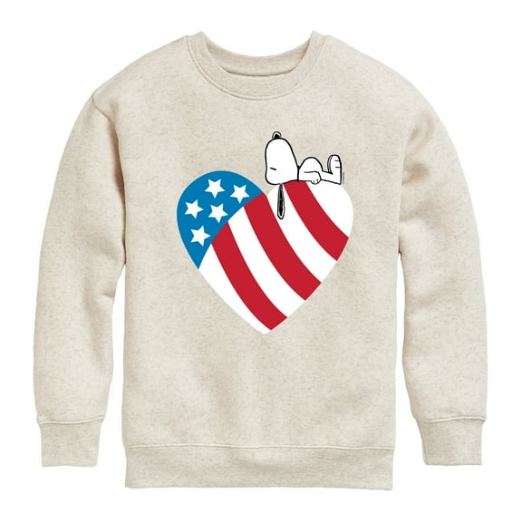 Peanuts - Snoopy On Flag Heart - Toddler & Youth Crewneck Fleece Sweatshirt