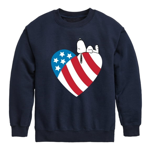 Peanuts - Snoopy On Flag Heart - Toddler & Youth Crewneck Fleece Sweatshirt
