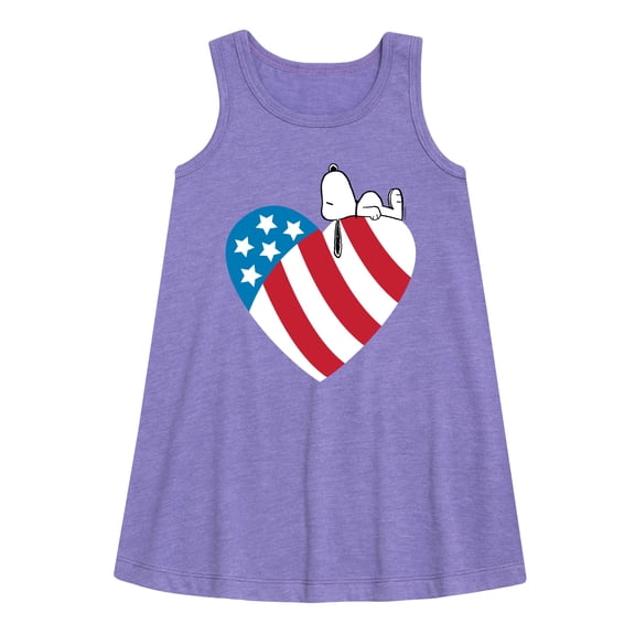 Peanuts - Snoopy On Flag Heart - Toddler & Youth Girls A-line Dress