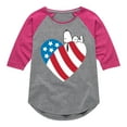 thumbnail image 1 of Peanuts - Snoopy On Flag Heart - Toddler & Youth Girls Raglan Graphic T-Shirt, 1 of 5
