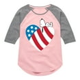 thumbnail image 1 of Peanuts - Snoopy On Flag Heart - Toddler & Youth Girls Raglan Graphic T-Shirt, 1 of 6