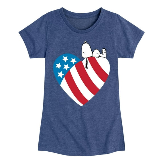 Peanuts - Snoopy On Flag Heart - Toddler & Youth Girls Short Sleeve Graphic T-Shirt