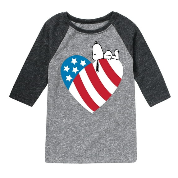 Peanuts - Snoopy On Flag Heart - Toddler & Youth Raglan Graphic T-Shirt