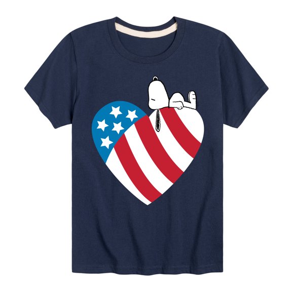 Peanuts - Snoopy On Flag Heart - Toddler & Youth Short Sleeve Graphic T-Shirt