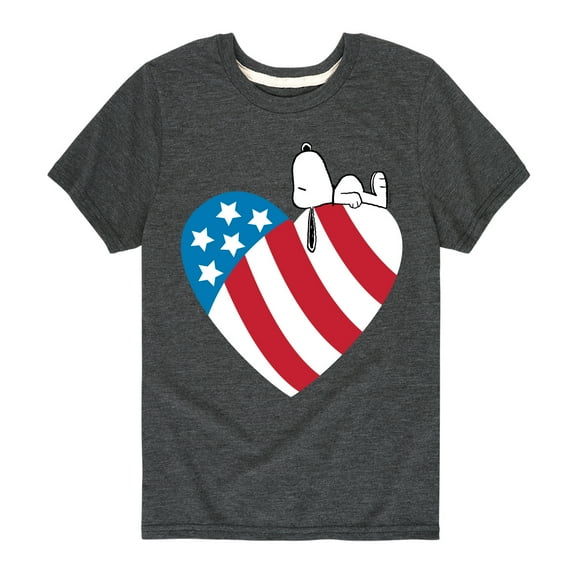 Peanuts - Snoopy On Flag Heart - Toddler & Youth Short Sleeve Graphic T-Shirt