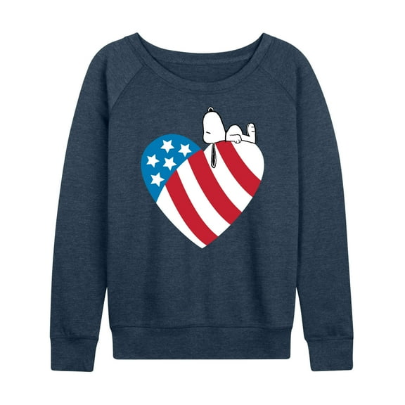 Peanuts - Snoopy On Flag Heart - Women's Lightweight French Terry Long Sleeve Shirt