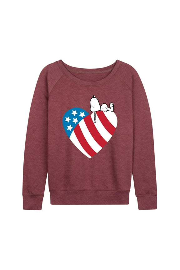 - Snoopy On Flag Heart - Women's Lightweight French Terry Long Sleeve Shirt