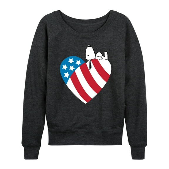 Peanuts - Snoopy On Flag Heart - Women's Lightweight French Terry Long Sleeve Shirt