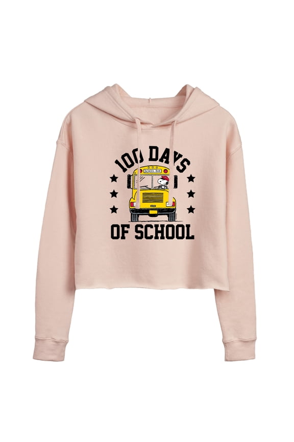 - Snoopy One Hundred Days Of School - Juniors Cropped Pullover Hoodie