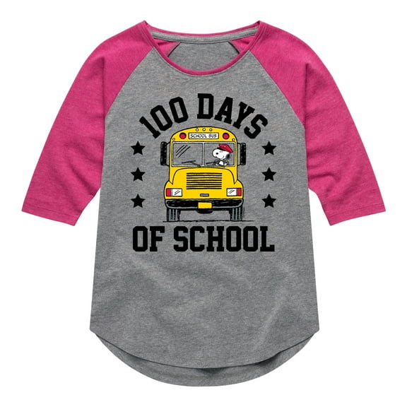 Peanuts - Snoopy One Hundred Days Of School - Toddler & Youth Girls Raglan Graphic T-Shirt