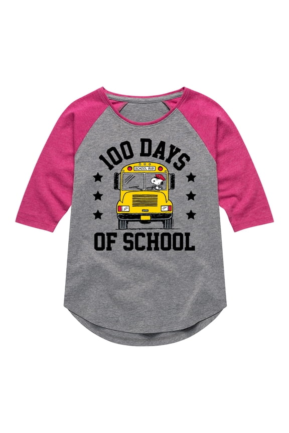 - Snoopy One Hundred Days Of School - Toddler & Youth Girls Raglan Graphic T-Shirt
