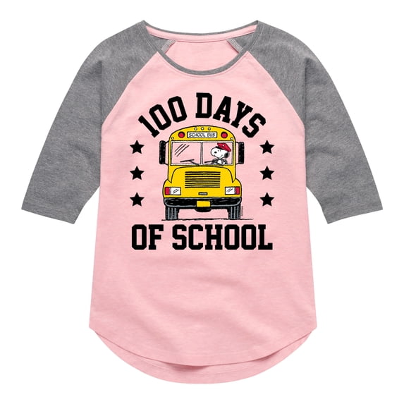 Peanuts - Snoopy One Hundred Days Of School - Toddler & Youth Girls Raglan Graphic T-Shirt