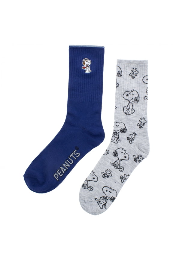 Snoopy Outline Embroidered 2-Pack Athletic Crew Socks
