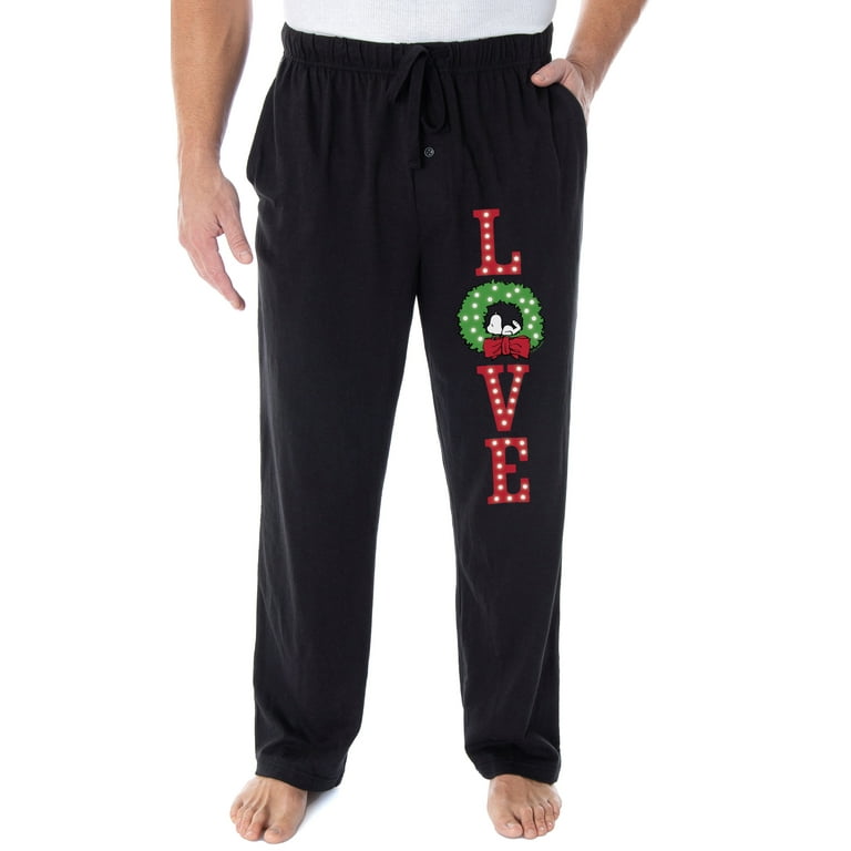 Peanuts Snoopy Pajama Pants LOVE Christmas Wreath Loungewear Sleep