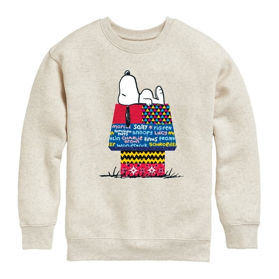 Peanuts - Snoopy Patchwork Doghouse - Toddler And Youth Crewneck Fleece Sweatshirt
