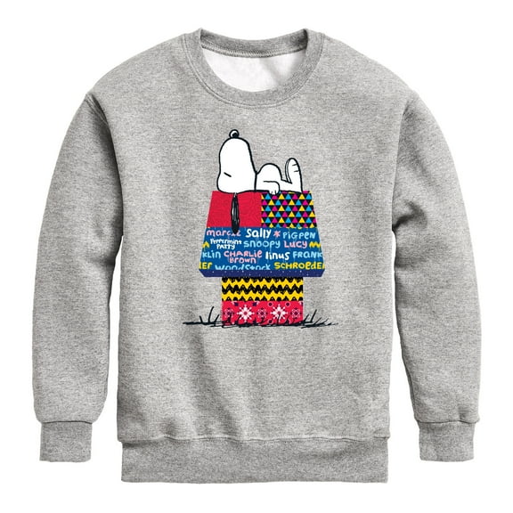 Peanuts - Snoopy Patchwork Doghouse - Toddler And Youth Crewneck Fleece Sweatshirt