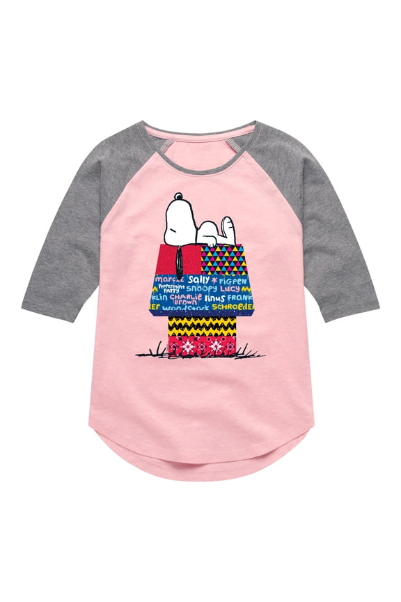 - Snoopy Patchwork Doghouse - Toddler And Youth Girls Raglan Graphic T-Shirt