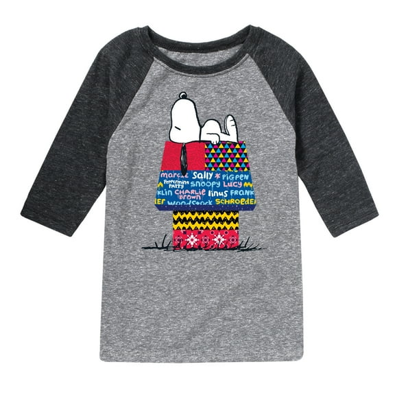 Peanuts - Snoopy Patchwork Doghouse - Toddler And Youth Raglan Graphic T-Shirt