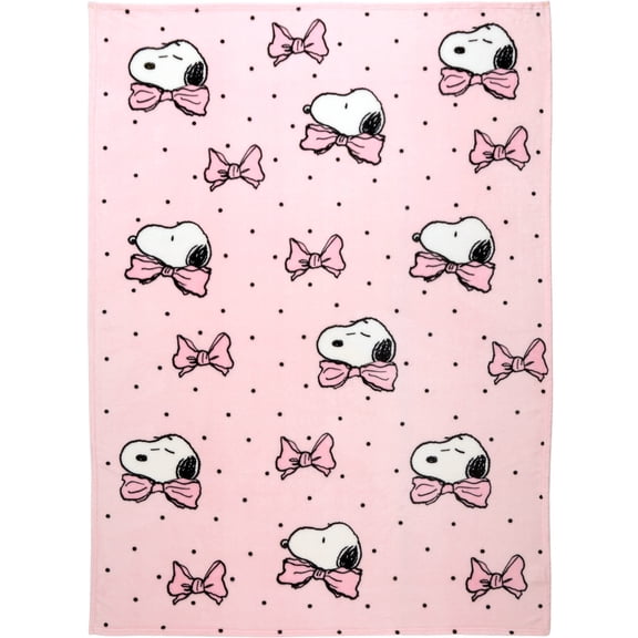 Peanuts Snoopy Pink Coquette Print Fleece Bed Blanket, Twin/Full