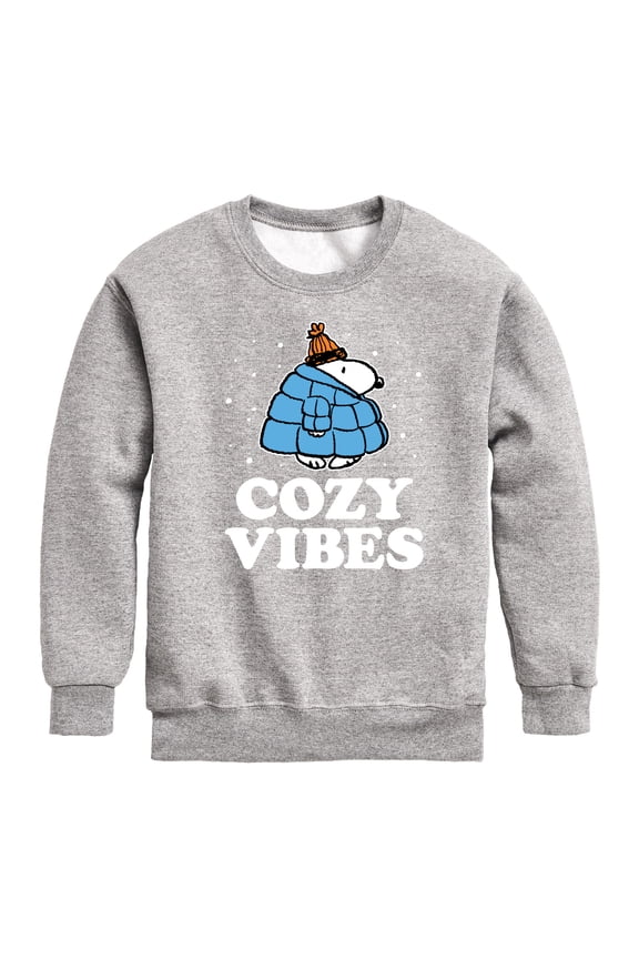 - Snoopy Puffer Cozy Vibes Graphic Long Sleeve Fleece Sweatshirt