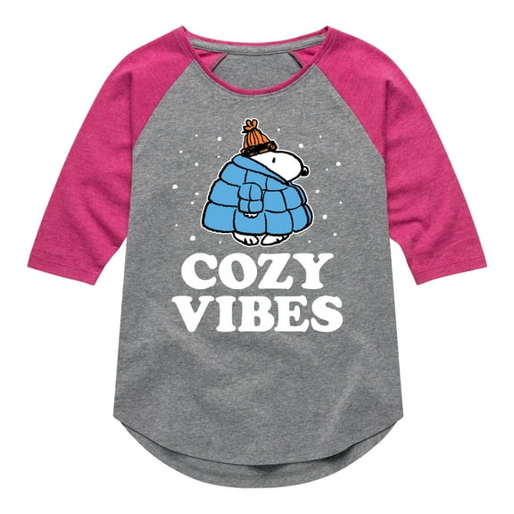 Peanuts - Snoopy - Puffer - Cozy Vibes - Toddler And Youth Girls Raglan Graphic T-Shirt