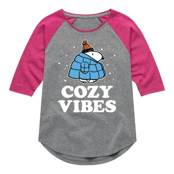 Peanuts - Snoopy - Puffer - Cozy Vibes - Toddler And Youth Girls Raglan Graphic T-Shirt