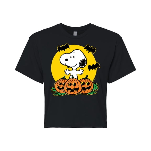 Peanuts - Snoopy Pumpkin Patch - Juniors Cropped Cotton Blend T-Shirt