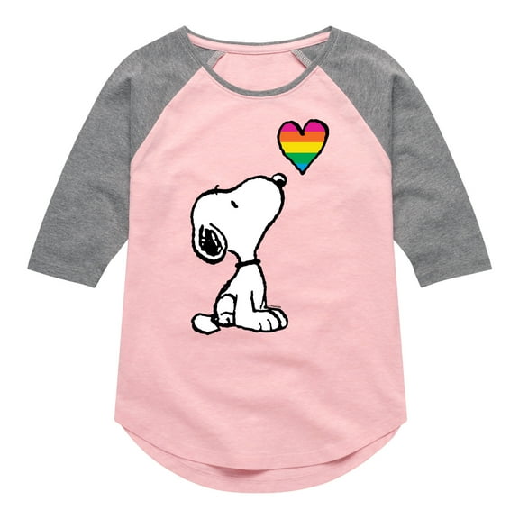 Peanuts - Snoopy Rainbow Heart - Youth Girls Raglan Tee