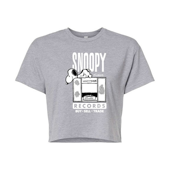 Peanuts - Snoopy Records - Juniors Cropped Cotton Blend T-Shirt