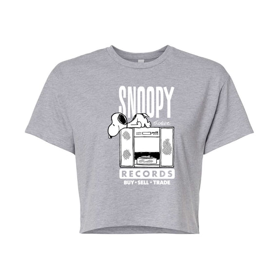 Peanuts - Snoopy Records - Juniors Cropped Cotton Blend T-Shirt