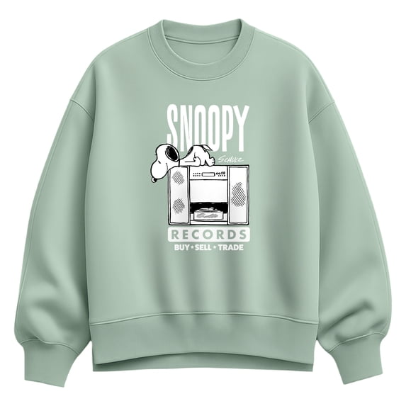 Peanuts - Snoopy Records - Women's Oversized Fleece Crew Sweatshirt