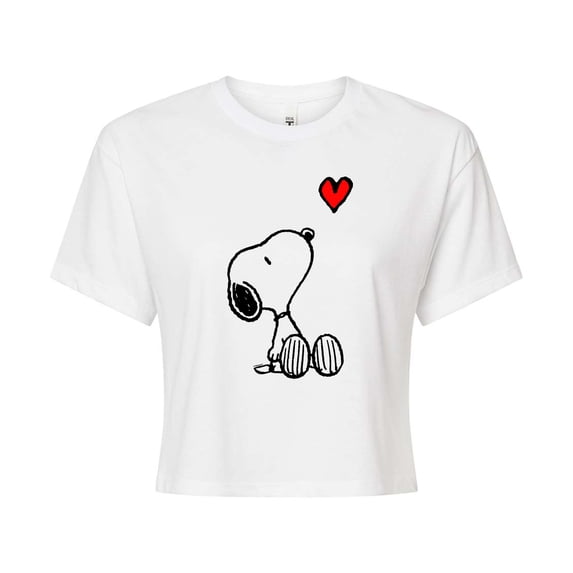 Peanuts - Snoopy Red Heart - Juniors Cropped Graphic T-Shirt