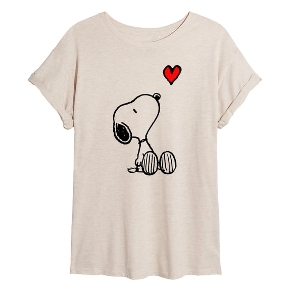 Peanuts - Snoopy Red Heart - Juniors Oversized Graphic T-Shirt