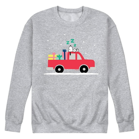 Peanuts - Snoopy Red Truck - Men's Crew Neck Fleece Pullover