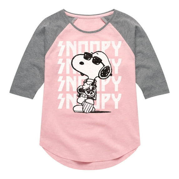 Peanuts - Snoopy Rock Name Repeat - Toddler And Youth Girls Raglan Graphic T-Shirt