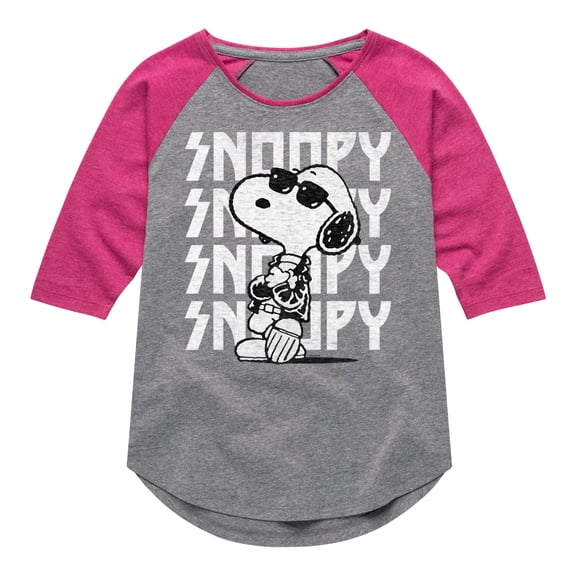 Peanuts - Snoopy Rock Name Repeat - Toddler And Youth Girls Raglan Graphic T-Shirt