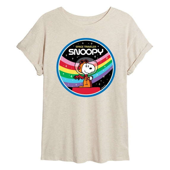 Peanuts - Snoopy Round Rainbow Space Badge - Women's Oversized T-Shirt