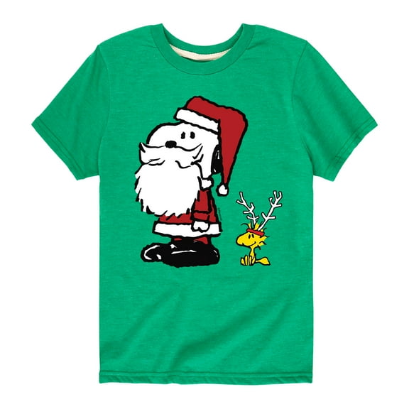 Peanuts - Snoopy Santa and Reindeer Woodstock - Toddler And Youth Short Sleeve Graphic T-Shirt