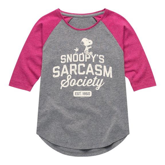 Peanuts - Snoopy Sarcasm Society - Toddler & Youth Girls Raglan Graphic T-Shirt
